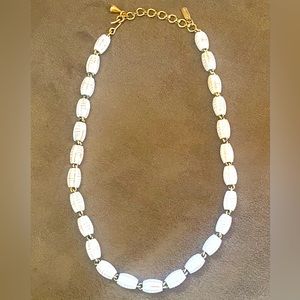 Vintage Monet White Bead & Gold Necklace - Unusual Corn Cob Beads - 16”